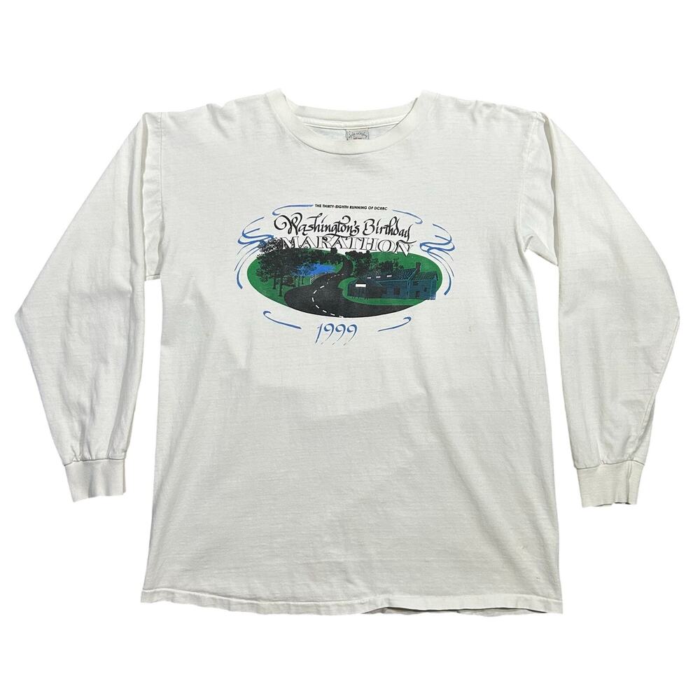 Vintage 90s Washington’s Birthday Marathon T-Shirt Men’s Large Long Sleeve 1999